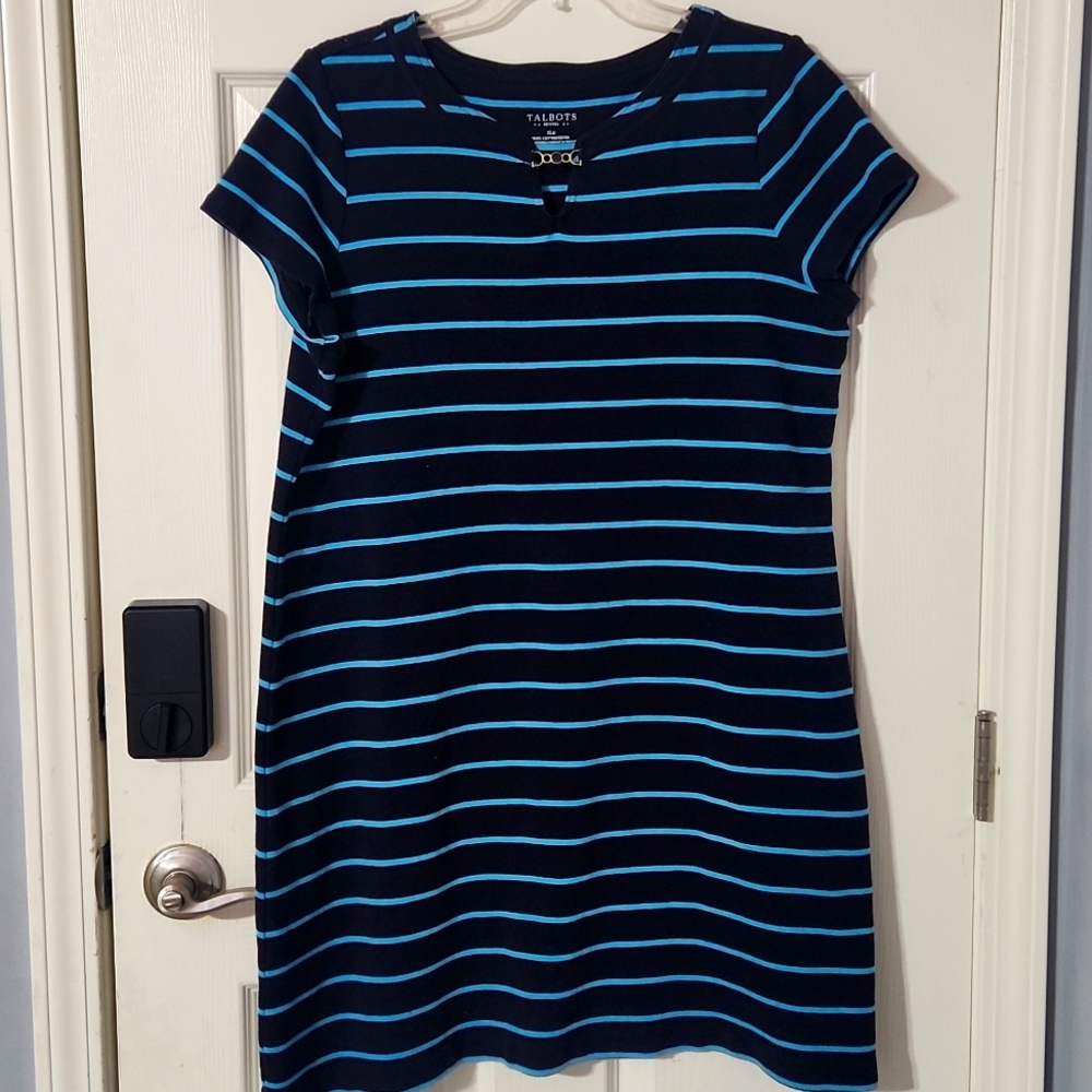 Talbots dress navy and blue stripes XLP